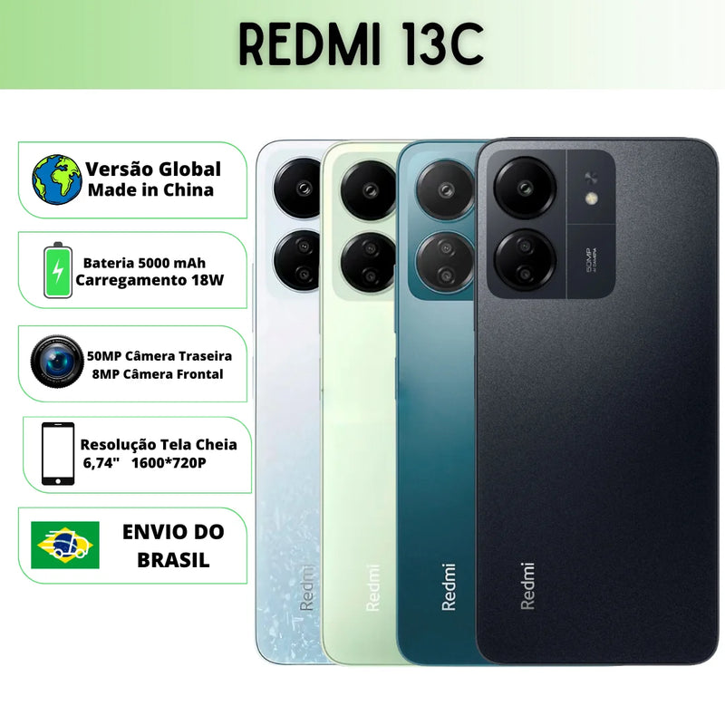 Xiaomi Redmi 13C Versão Global | Smartphone 4G , ROM Global , Câmera 50MP , Carregador  18W