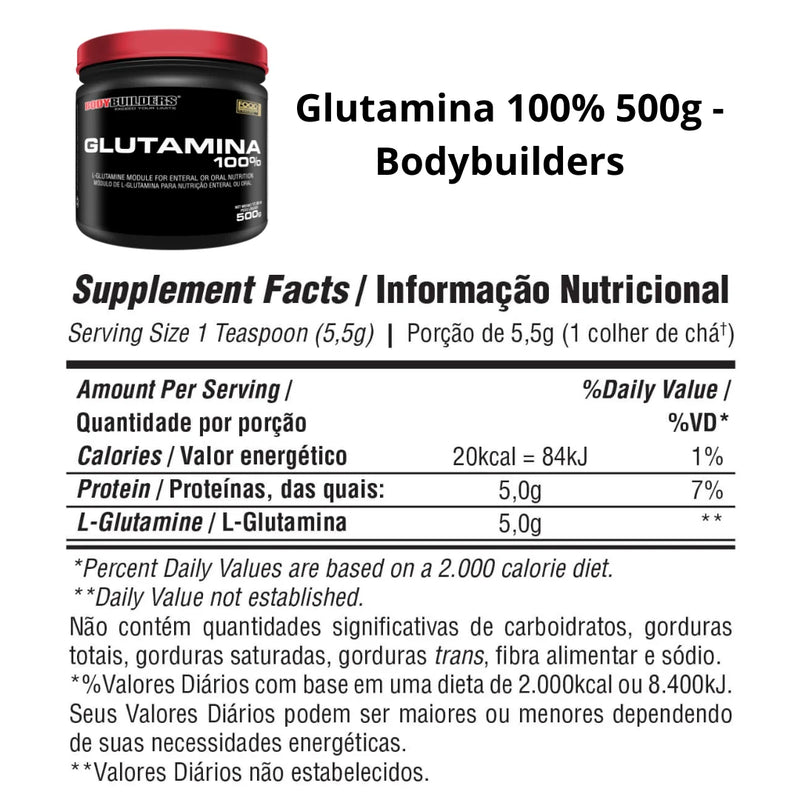 Pure 100% Glutamine 500g - Bodybuilders Supplement for Muscle Recovery and Immunity Increasing