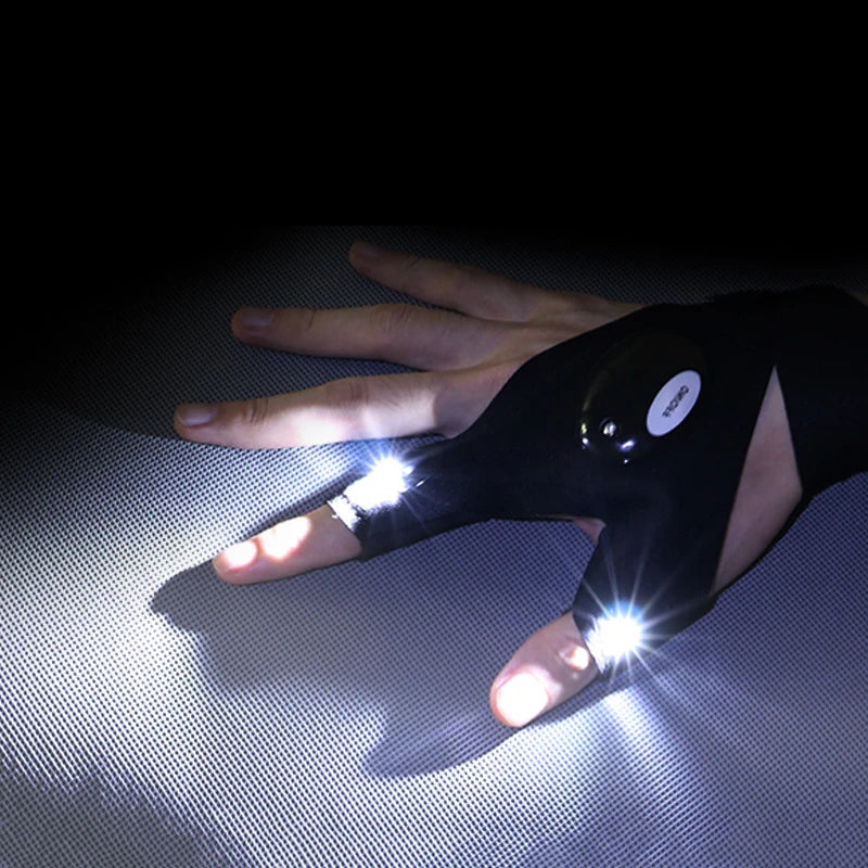 Luva sem dedos com lanterna LED à prova d'água é um Dispositivo Multifuncional de Segurança Noturna para Uso ao Ar Livre.