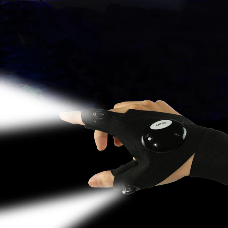 Luva sem dedos com lanterna LED à prova d'água é um Dispositivo Multifuncional de Segurança Noturna para Uso ao Ar Livre.
