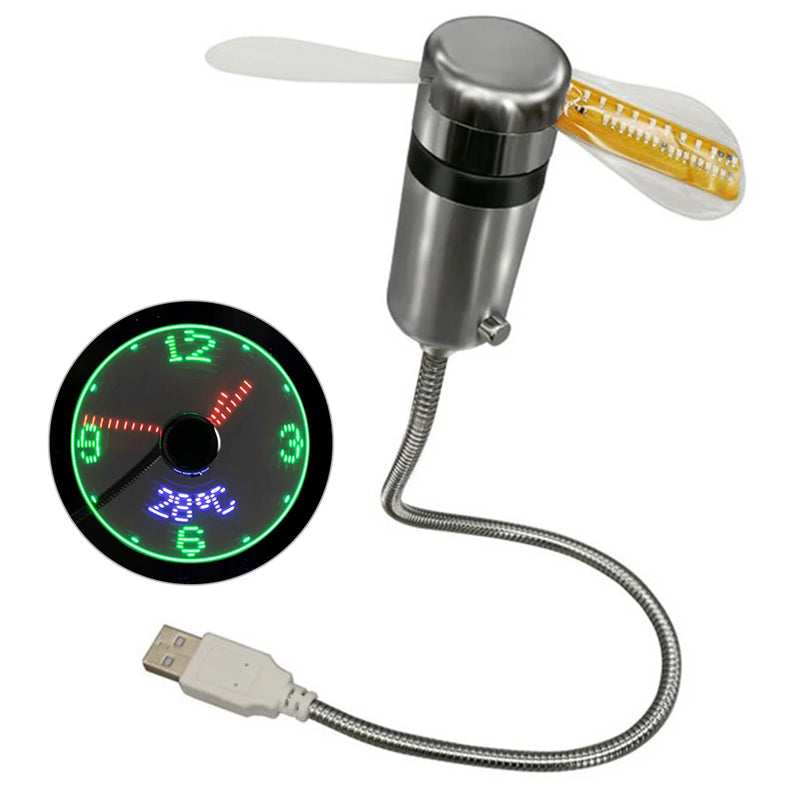 Relógio led ventilador - Mini ventilador de refrigeração piscando 5v, portátil alimentado por usb flexível led relógio.